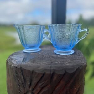 Vintage pastel blue depression glass 2-piece Cream & Sugar Set